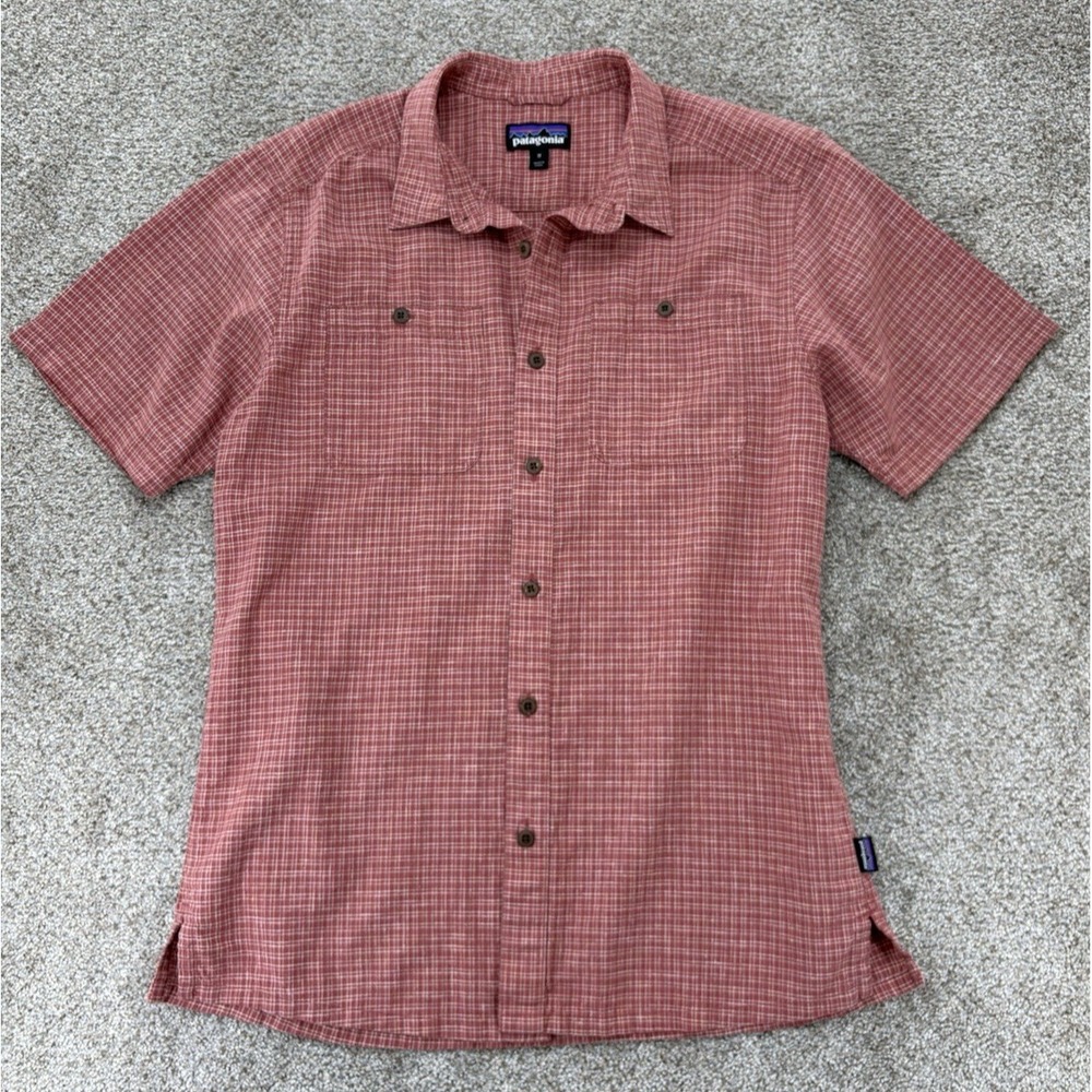 Patagonia Back Step Shirt Mens Medium in Terra Sol Red Check Organic Cotton Hemp